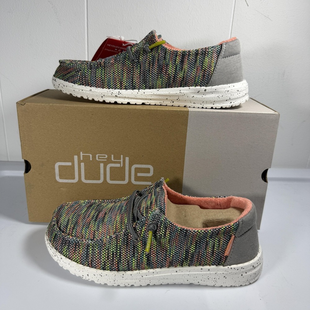 Hey Dude Wendy Sox Peacock Pink Shoes Womens Size 5 Multicolor Knit Casual